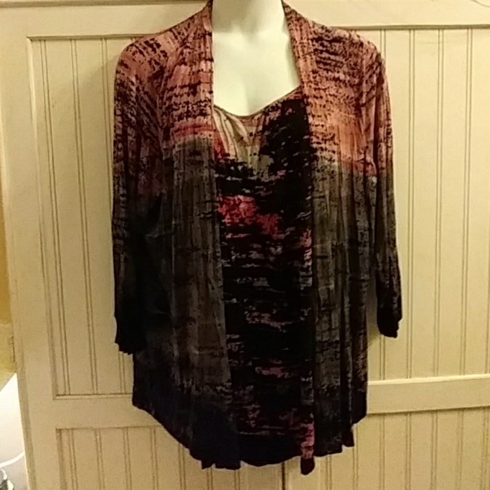 One piece shirt with faux cardigan